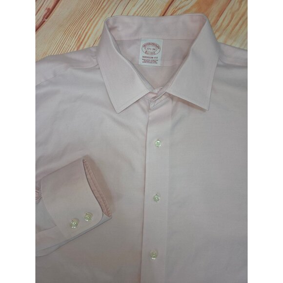 Brooks Brothers Mens Pink Supima Cotton Non-Iron Stretch Shirt 17.5-34 - Picture 4 of 7
